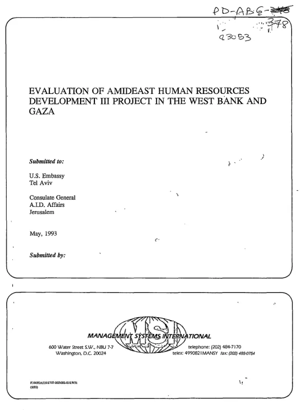 Evaluation of AMIDEAST human resources development III project in the West Bank and Gaza