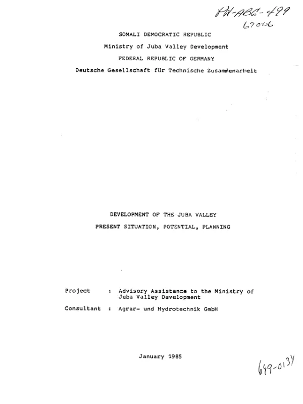 Development of the Juba Valley present situation, potential, planning