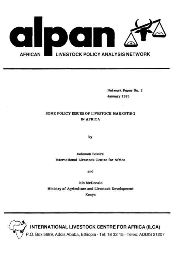 Some policy issues of livestock marketing in Africa