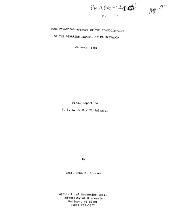 Some financial aspects of the consolidation of the agrarian reforms in El Salvador