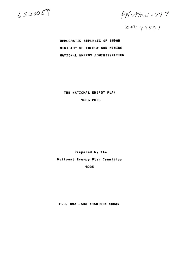 National energy plan, 1985-2000