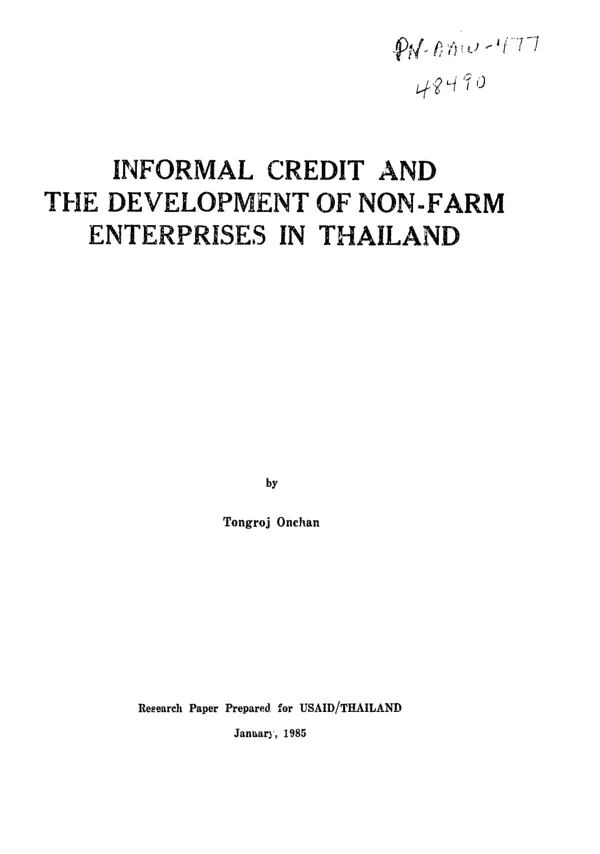 Informal credit and the development of non-farm enterprises in Thailand