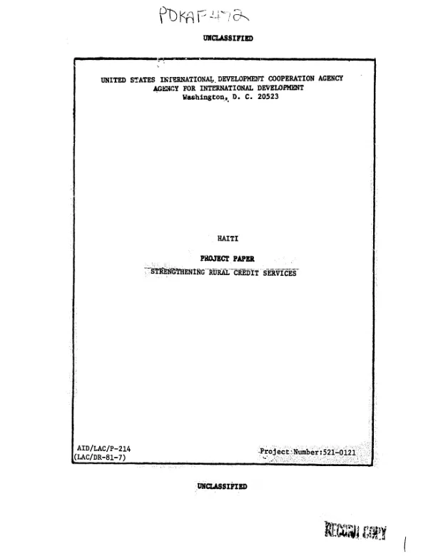 Strengthening rural credit services : amendment no. 1