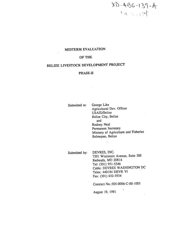 Midterm evaluation of the Belize livestock development project, phase II