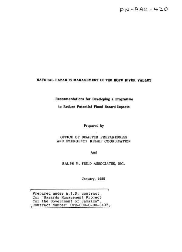 Natural hazards management in the Hope River Valley : recommendations for developing a programme to reduce potential flood hazard impacts