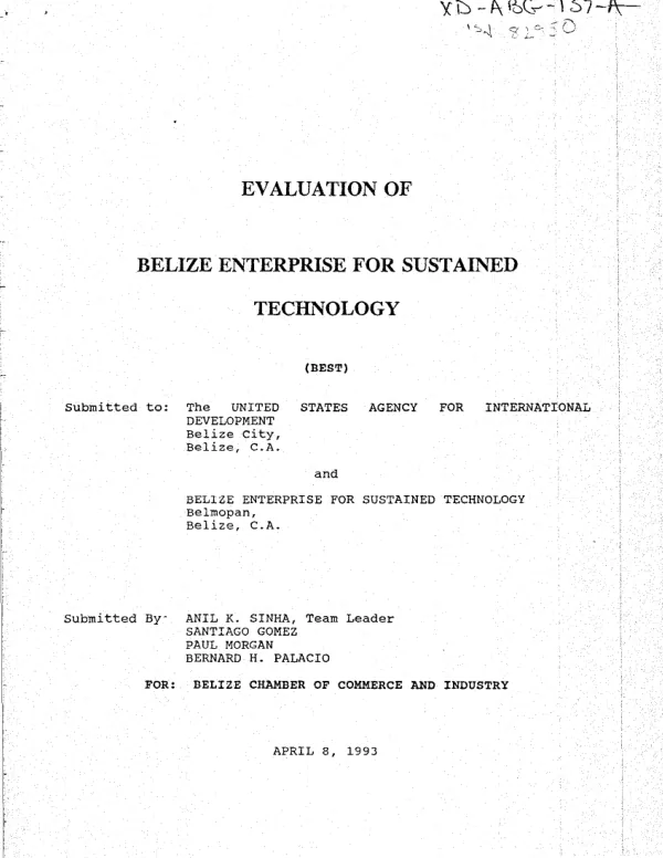 Evaluation of Belize enterprise for sustained technology (BEST)