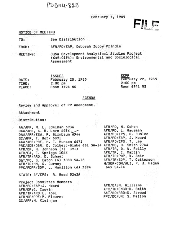 Juba development analytical studies : amendment no. 1