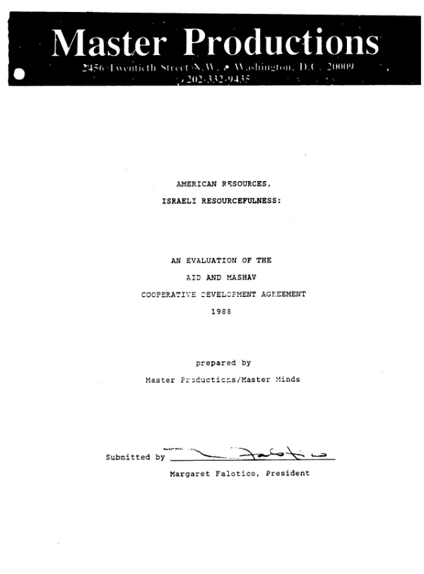 American resources, Israeli resourcefulness : an evaluation of the AID and MASHAV cooperative development agreement