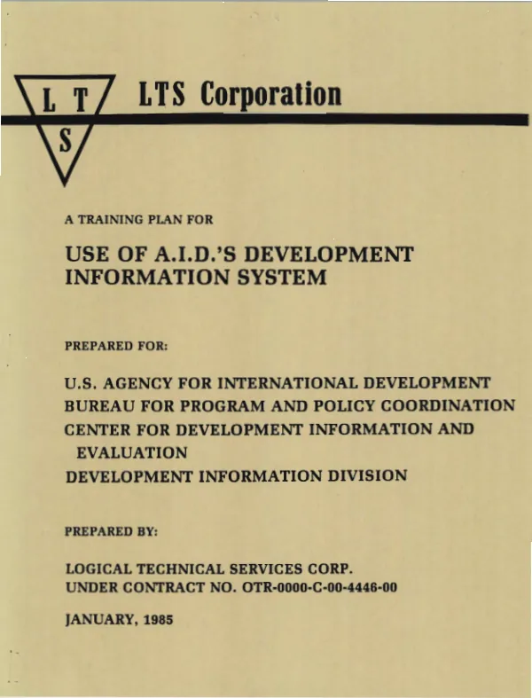 A training plan for use of A.I.D."s development information system