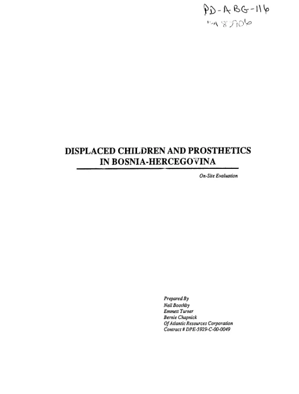 Displaced children and prosthetics in Bosnia-Hercegovina : on-site evaluation