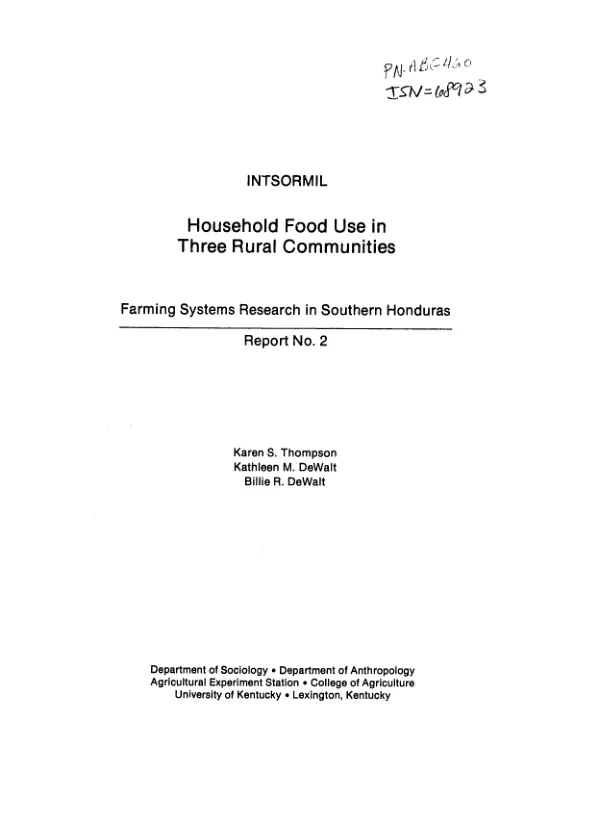 [INTSORMIL :] socioeconomic constraints to the production, distribution and consumption of sorghum in southern Honduras -- household food use in three rural communities in southern Honduras