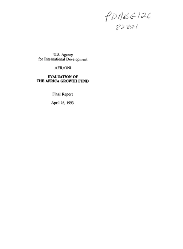 Evaluation of the Africa Growth Fund : final report