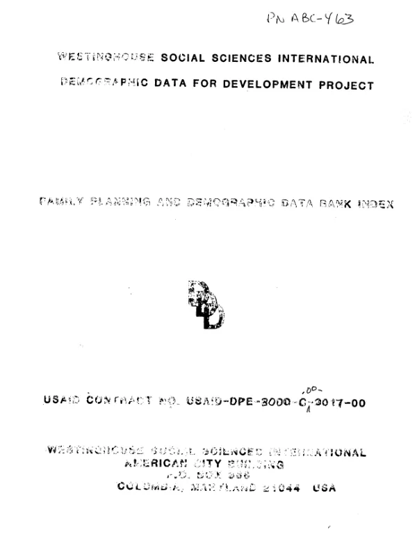 Demographic data for development project and the family planning and demographic data bank and index