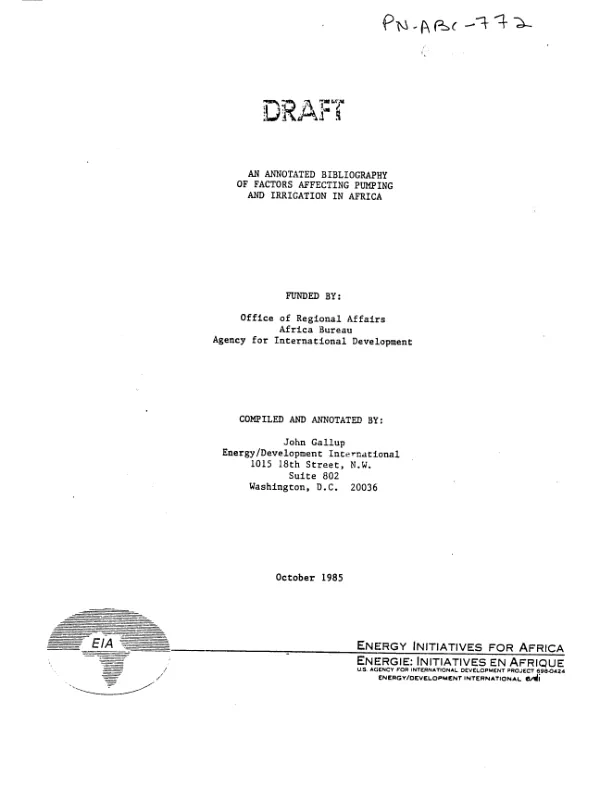 Annotated bibliography on factors affecting pumping and irrigation in Africa