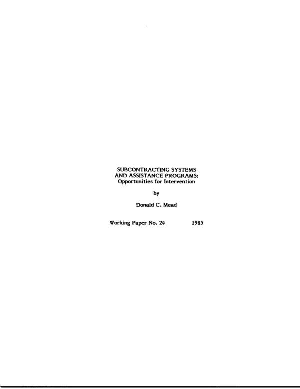 Subcontracting systems and assistance programs : opportunities for intervention