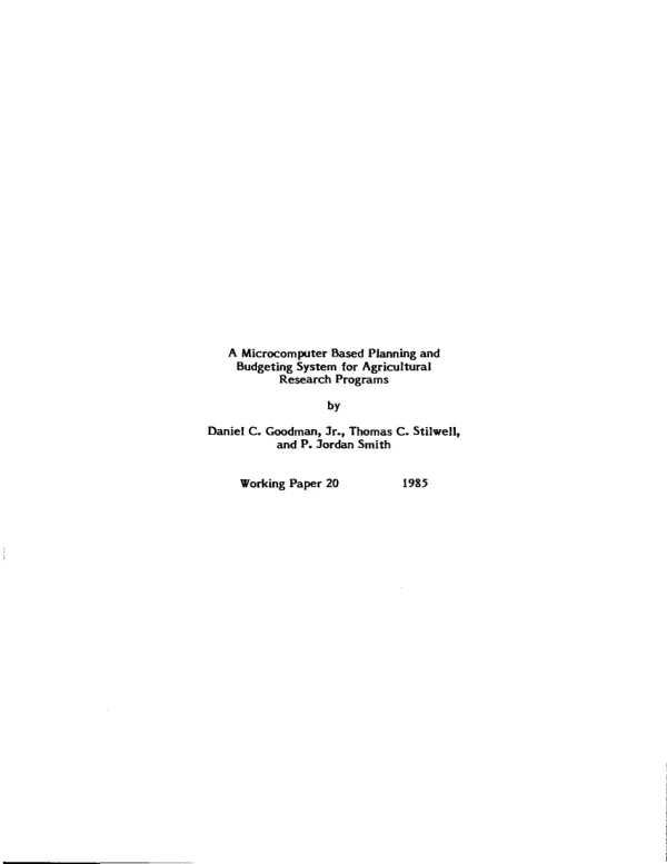 Microcomputer based planning and budgeting system for agricultural research programs