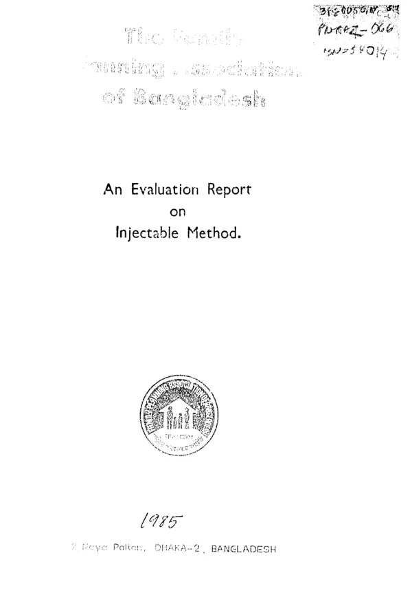 Evaluation report on injectable method [of contraceptives]