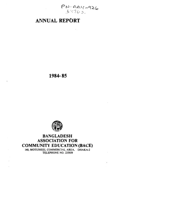 Annual report 1984-85, Bangladesh Association for Community Education (BACE)