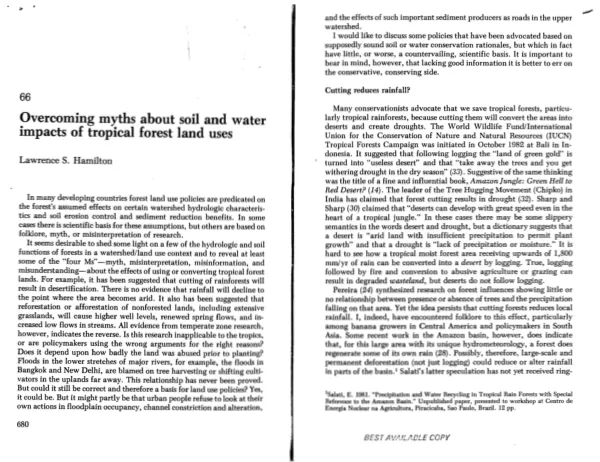 Overcoming myths about soil and water impacts of tropical forest land uses
