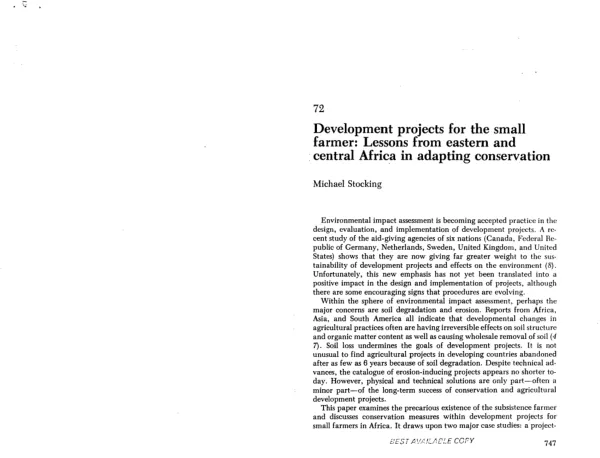 Development projects for the small farmer : lessons from eastern and central Africa in adapting conservation