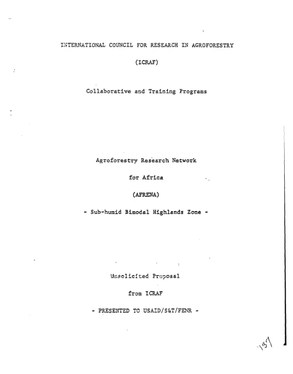 Agroforestry Research Network for Africa (AFRENA) - sub-humid biomodal highlands zone - unsolicited proposal from ICRAF