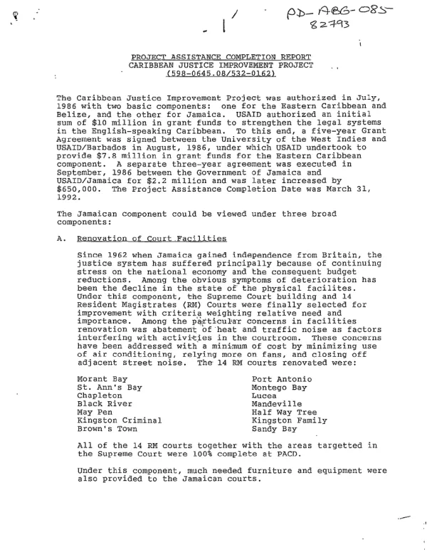 Project assistance completion report : Caribbean justice improvement project (598-0645.08/532-0162)