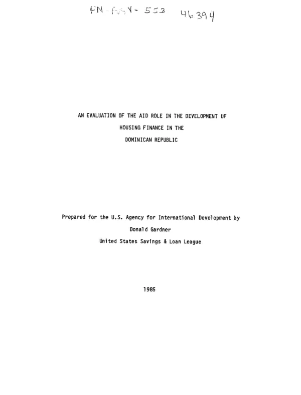 Evaluation of the AID role in the development of housing finance in the Dominican Republic