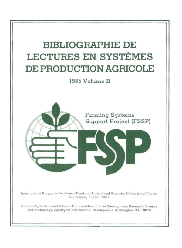 Bibliographie de lectures en systemes de production agricole : 1985, volume 2