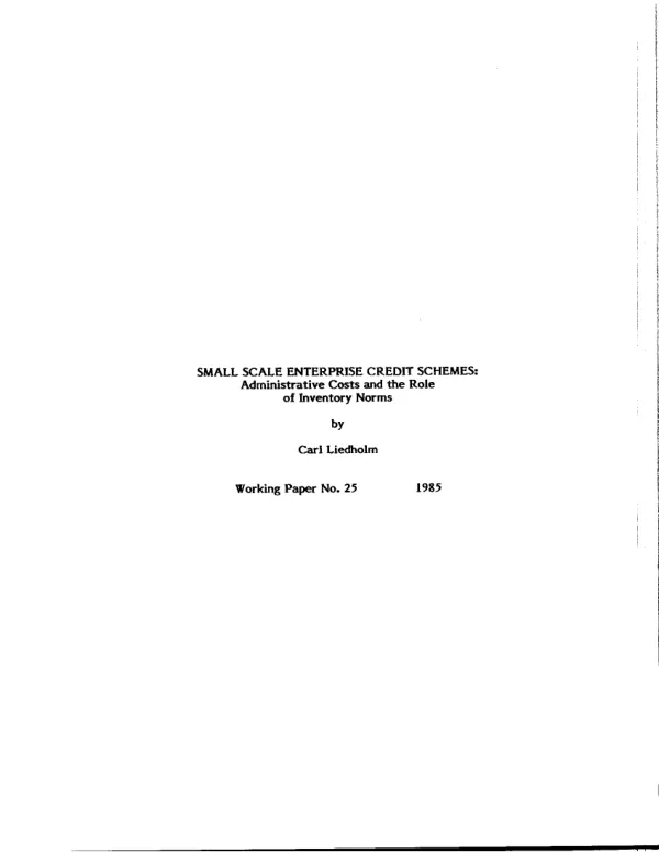 Small scale enterprise credit schemes : administrative costs and the role of inventory norms