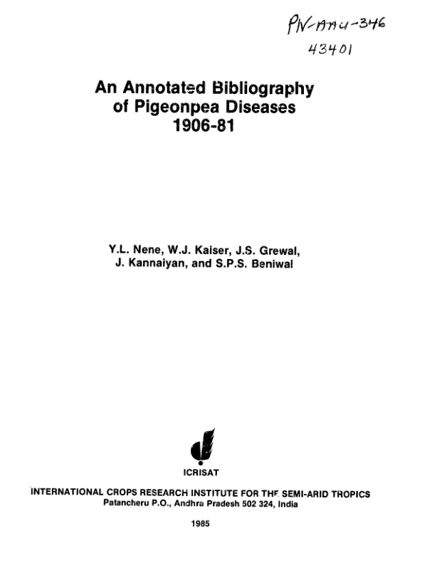 Annotated bibliography of pigeonpea diseases 1906-81