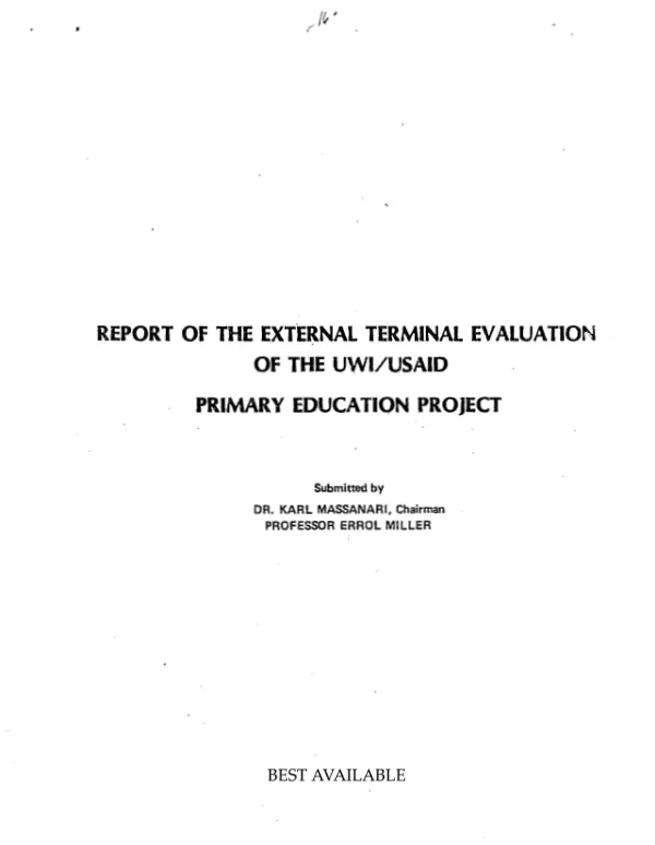 Report of the external terminal evaluation of the UWI/USAID primary education project