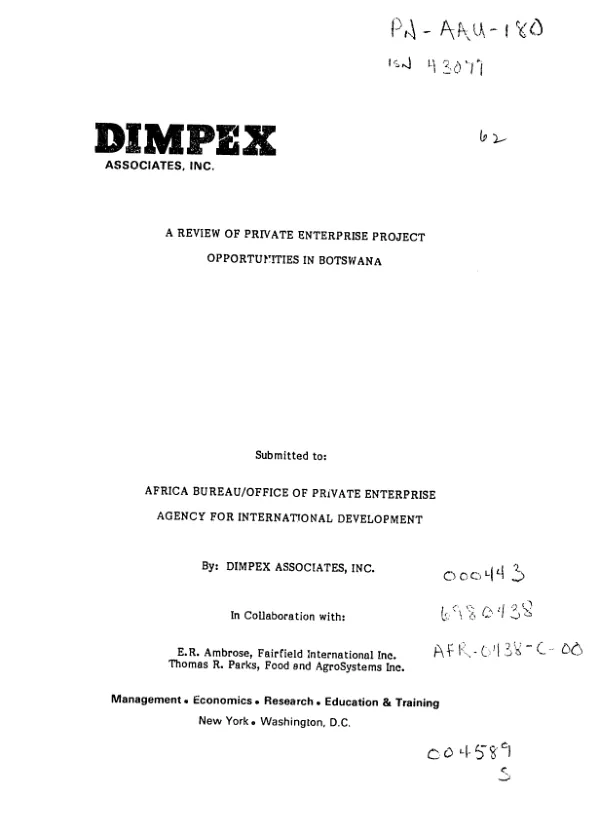 Review of private enterprise project opportunities in Botswana