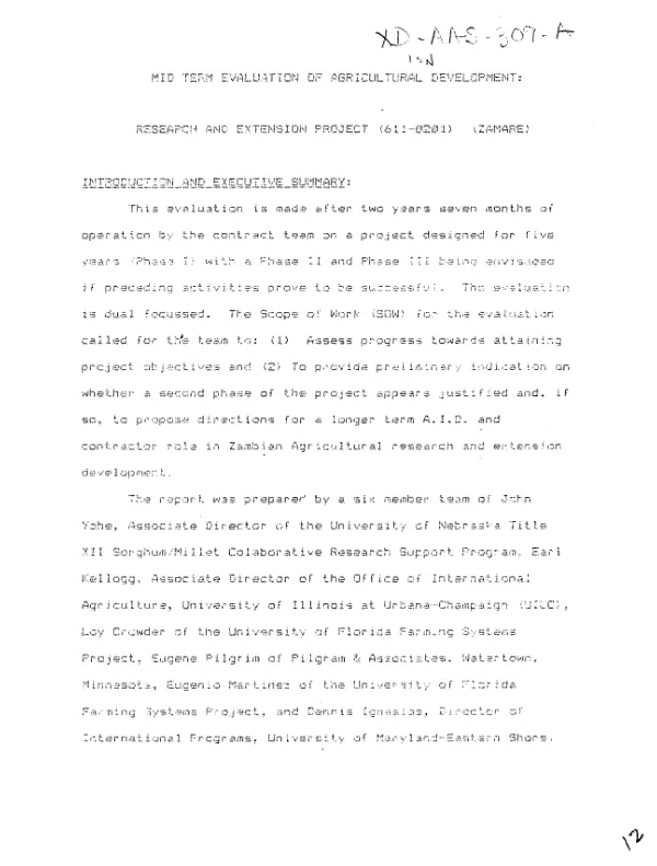 Mid-term evaluation of agricultural development : research and extension project (611-0211) (Zamare)