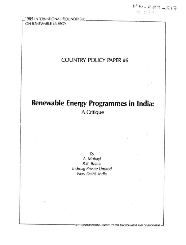 Renewable energy programmes in India : a critique