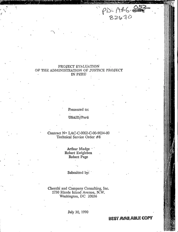 Project evaluation of the administration of justice project in Peru
