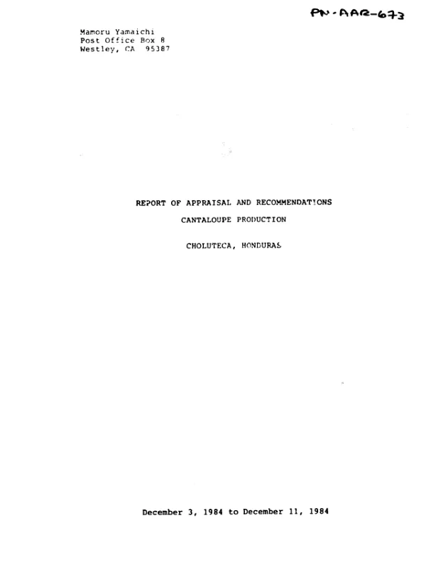 Report of appraisal and recommendations : cantaloupe production, Choluteca, Honduras