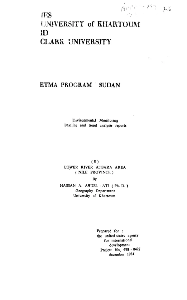 ETMA program Sudan : environmental monitoring baseline and trend analysis reports, (8): lower river, Atabara area (Nile province)