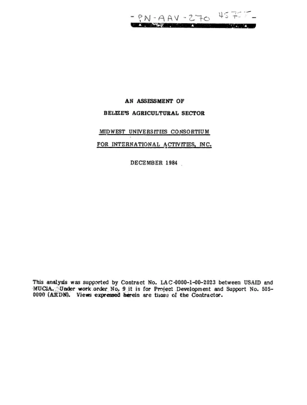Assessment of Belize"s agricultural sector