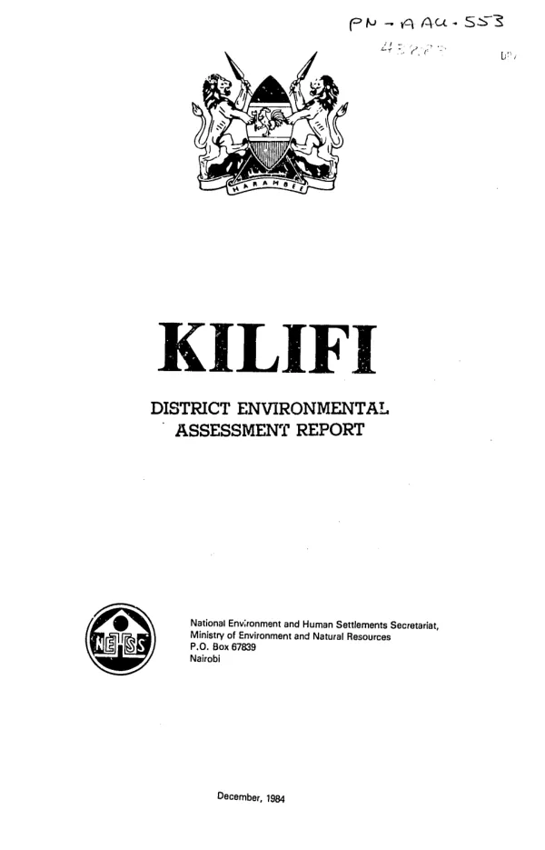 Kilifi : district environmental assessment report