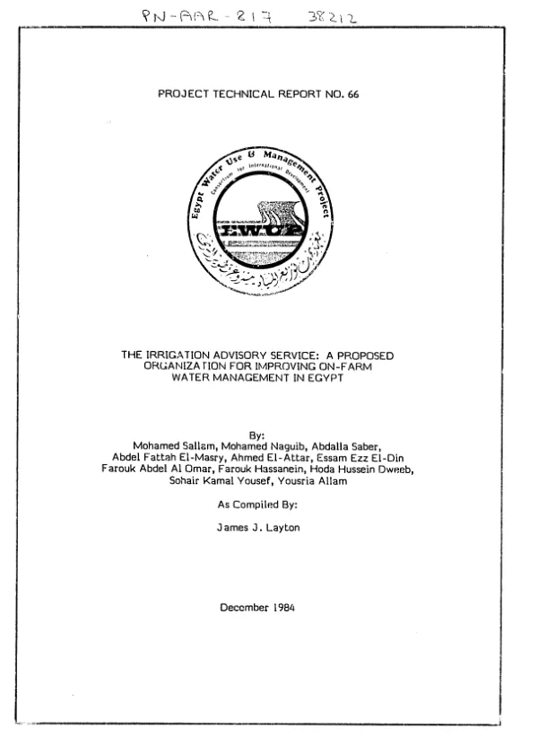 Irrigation advisory service : a proposed organization for improving on-farm water management in Egypt