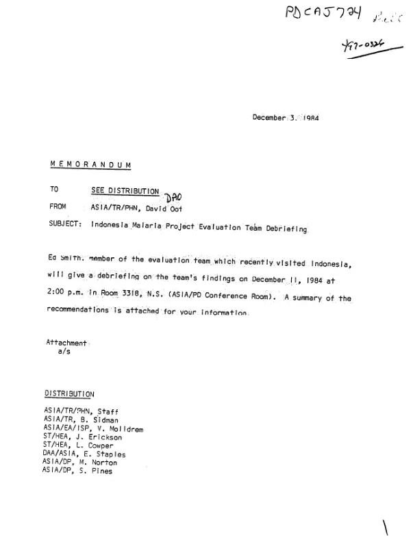 Mid-term evaluation of Timor malaria control programme, October-November 1984 : executive summary