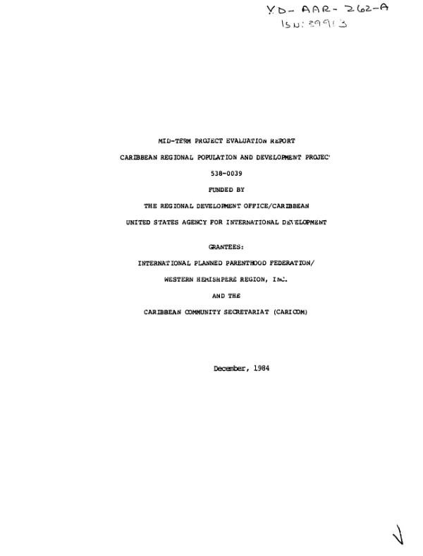Mid-term project evaluation report : Caribbean regional population and development project