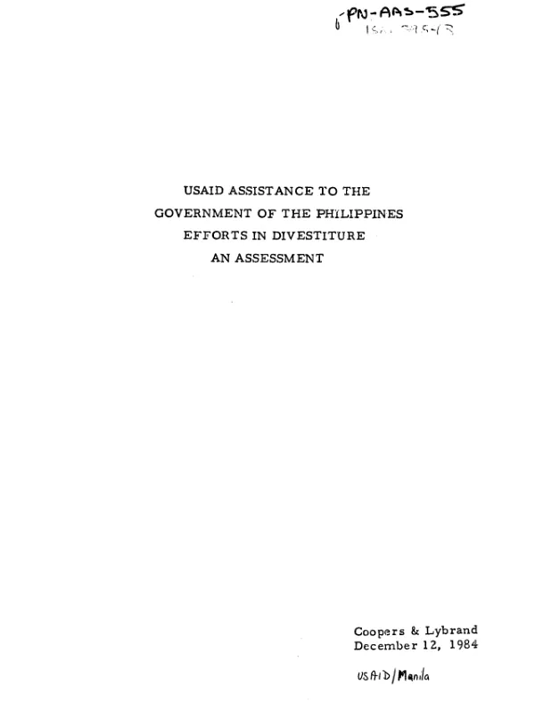 USAID assistance to the government of the Philippines efforts in divestiture : an assessment