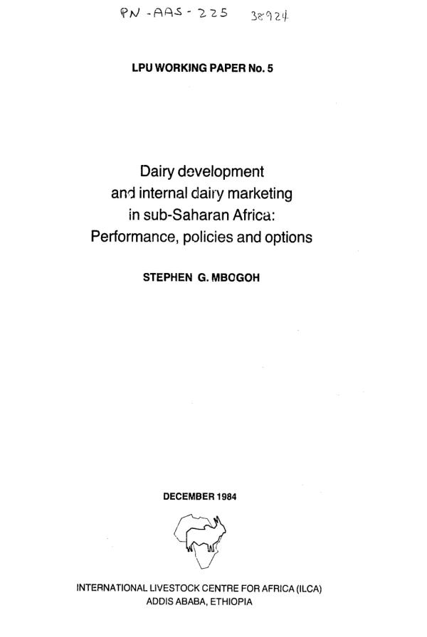 Dairy development and internal dairy marketing in sub-Saharan Africa : performance, policies, and options