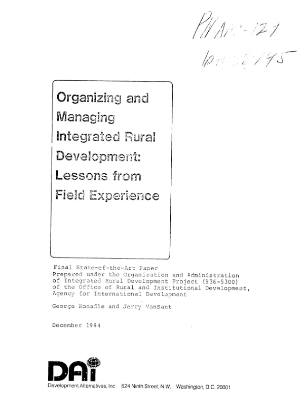 Organizing and managing integrated rural development : lessons from field experience