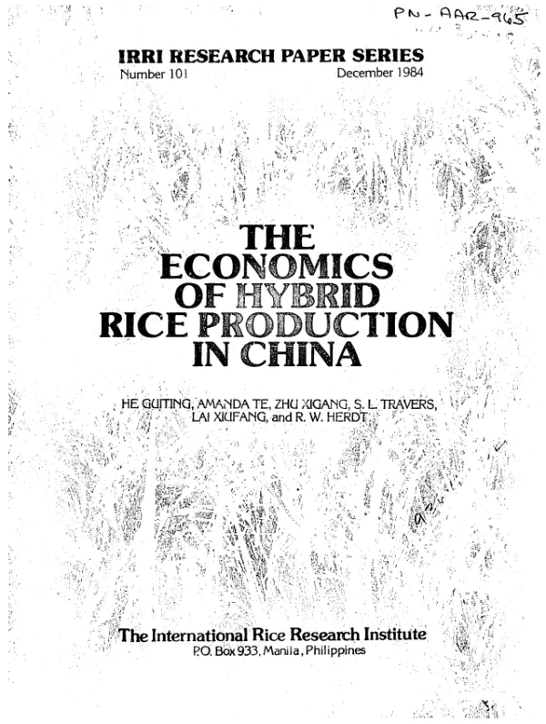 Economics of hybrid rice production in China