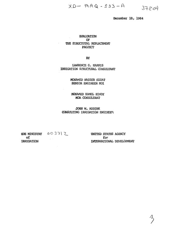 Evaluation of the structural replacement project