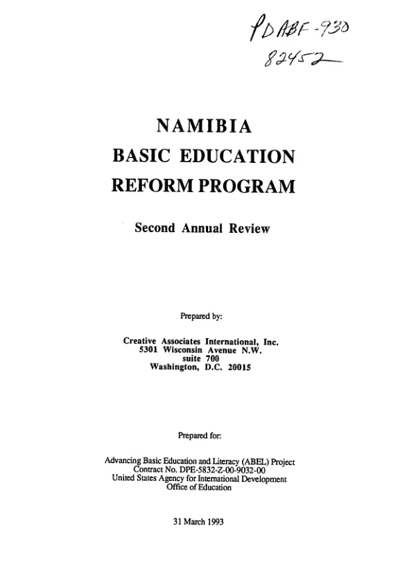 Namibia basic education reform program : second annual review
