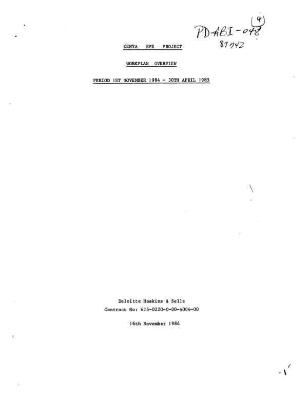 Kenya RPE [rural private enterprise] project : workplan overview, period 1st November 1984-30th April 1985