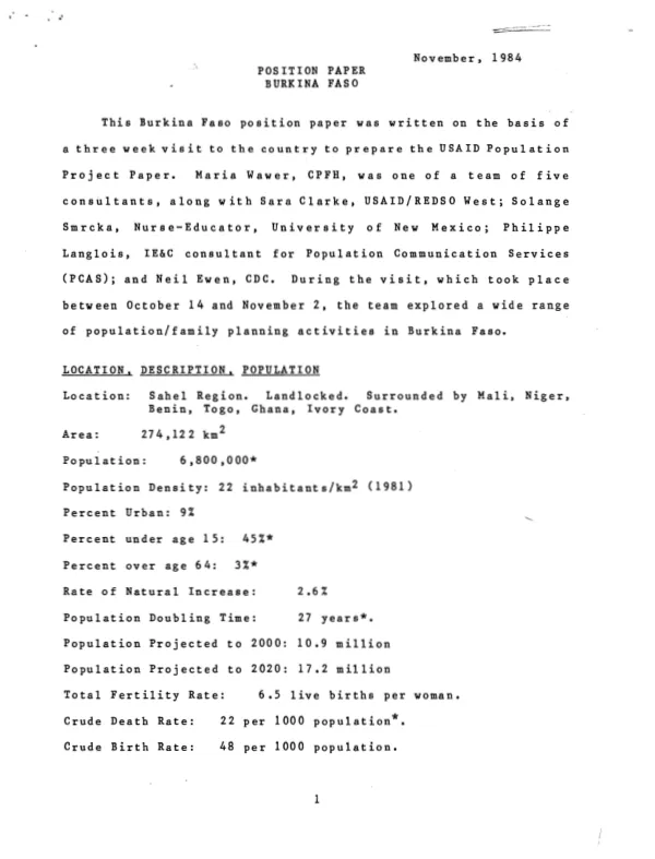 Position paper : Burkina Faso